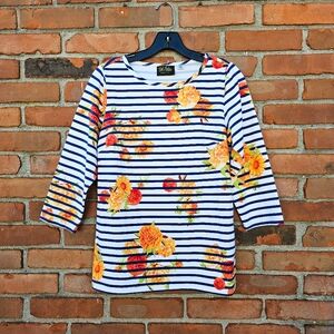 🌼 Bob Mackie Wearable Art Striped Floral Top | Size XXS (Fits Small)